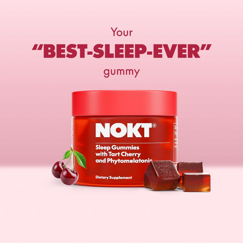 NOKT Sleep Gummies packaging highlighting vegan and gluten-free promise.