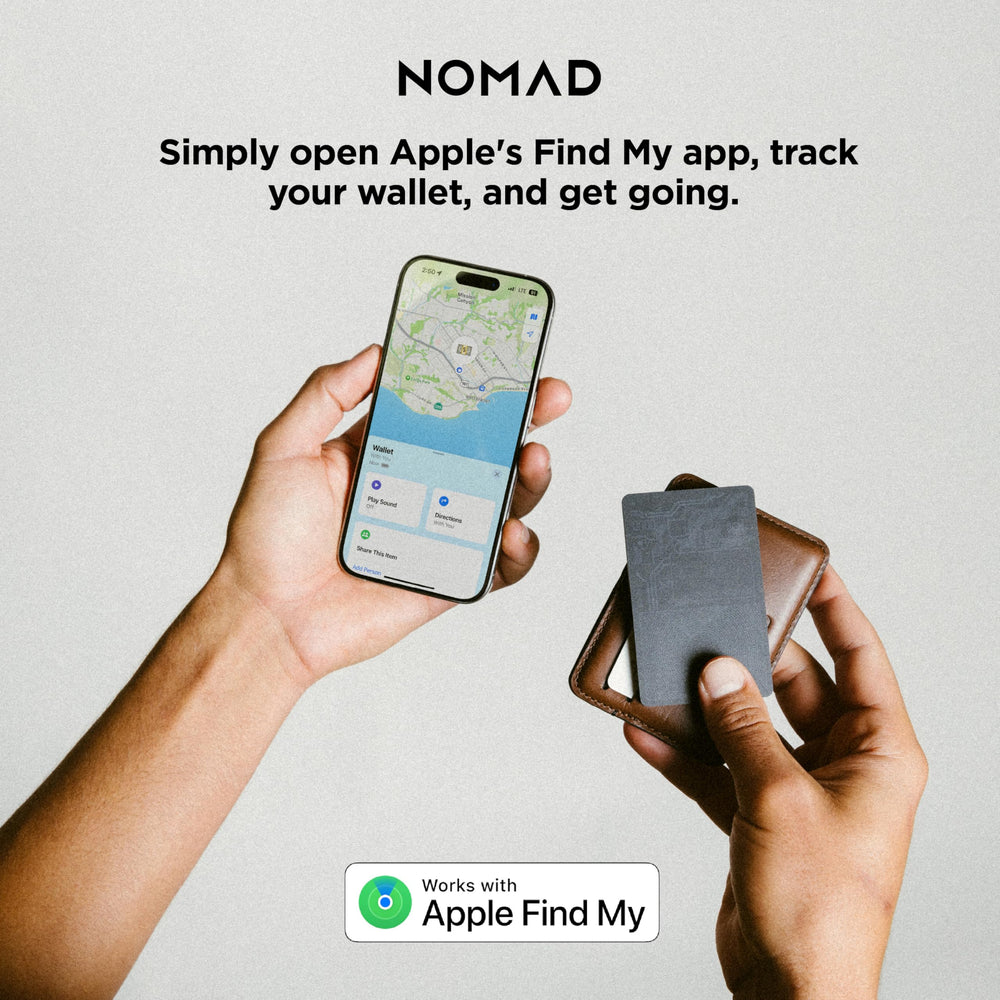 Nomad Tracking Card Air Carbide setup in Find My on iOS.