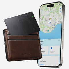 Nomad Tracking Card Air Carbide in a slim wallet for easy tracking.
