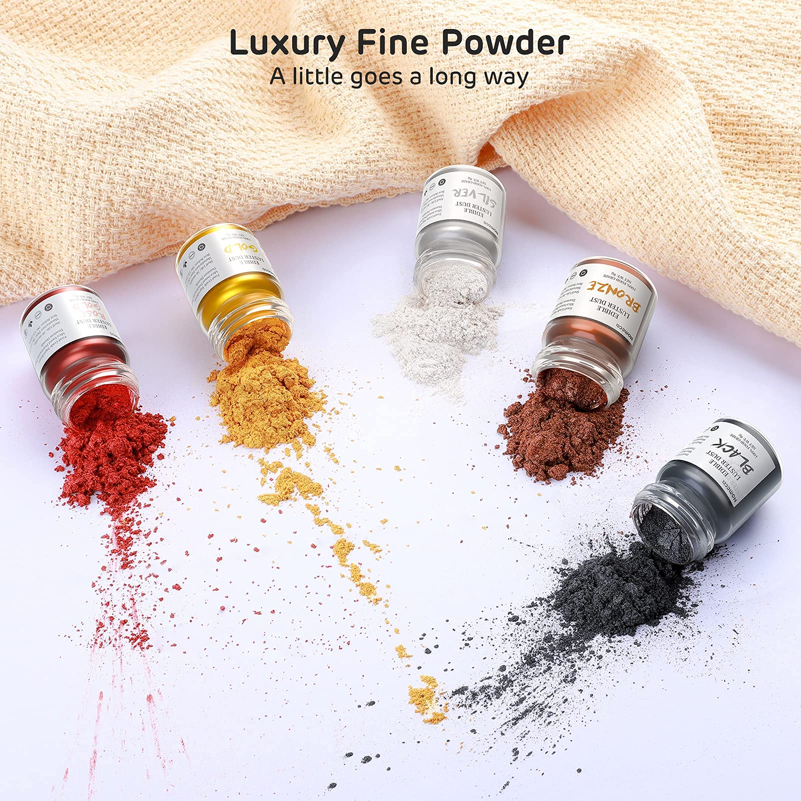 Nomeca dry application brush lets you apply shimmer directly onto desserts.