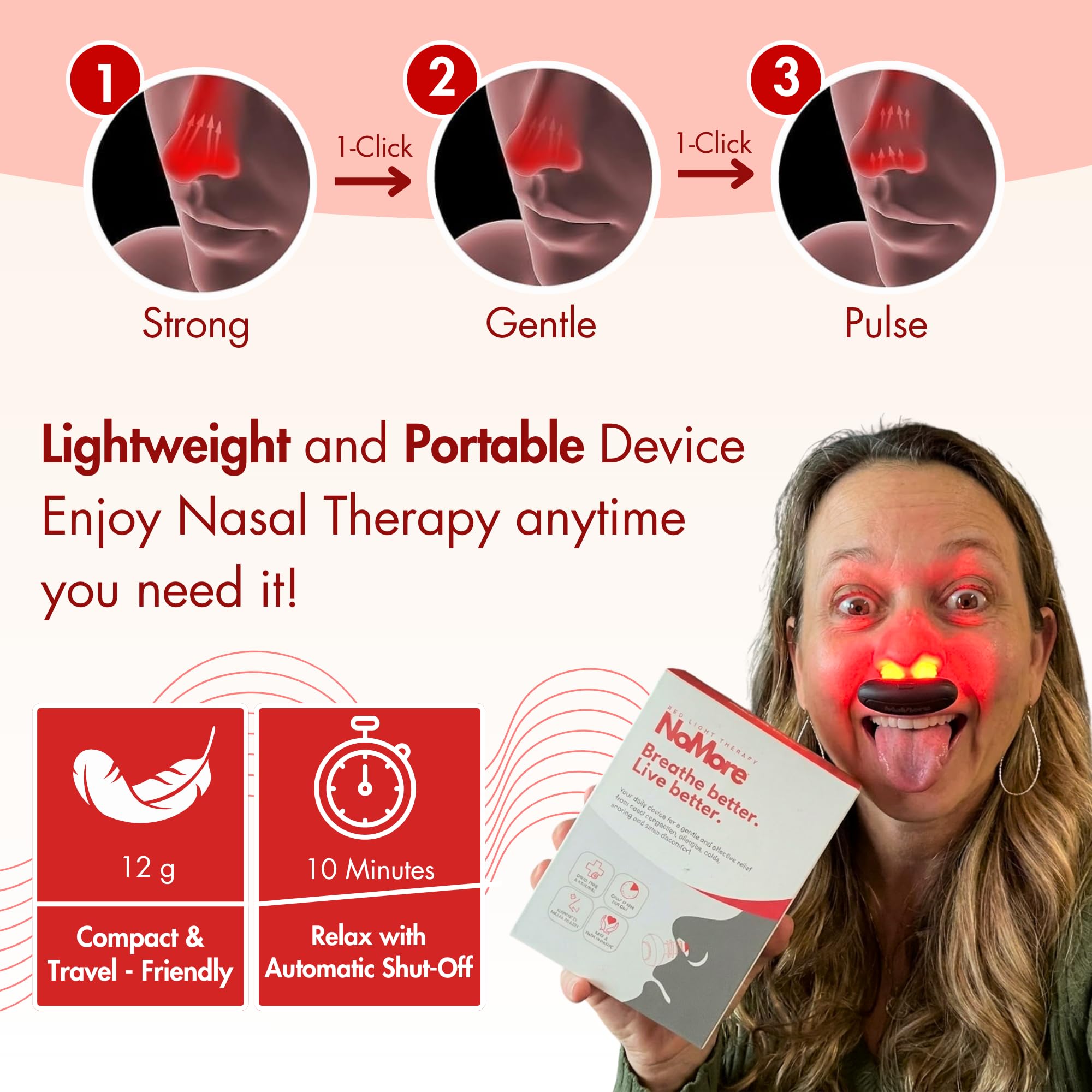 NoMore Original Nose Device used in a dry nasal environment for comfort.