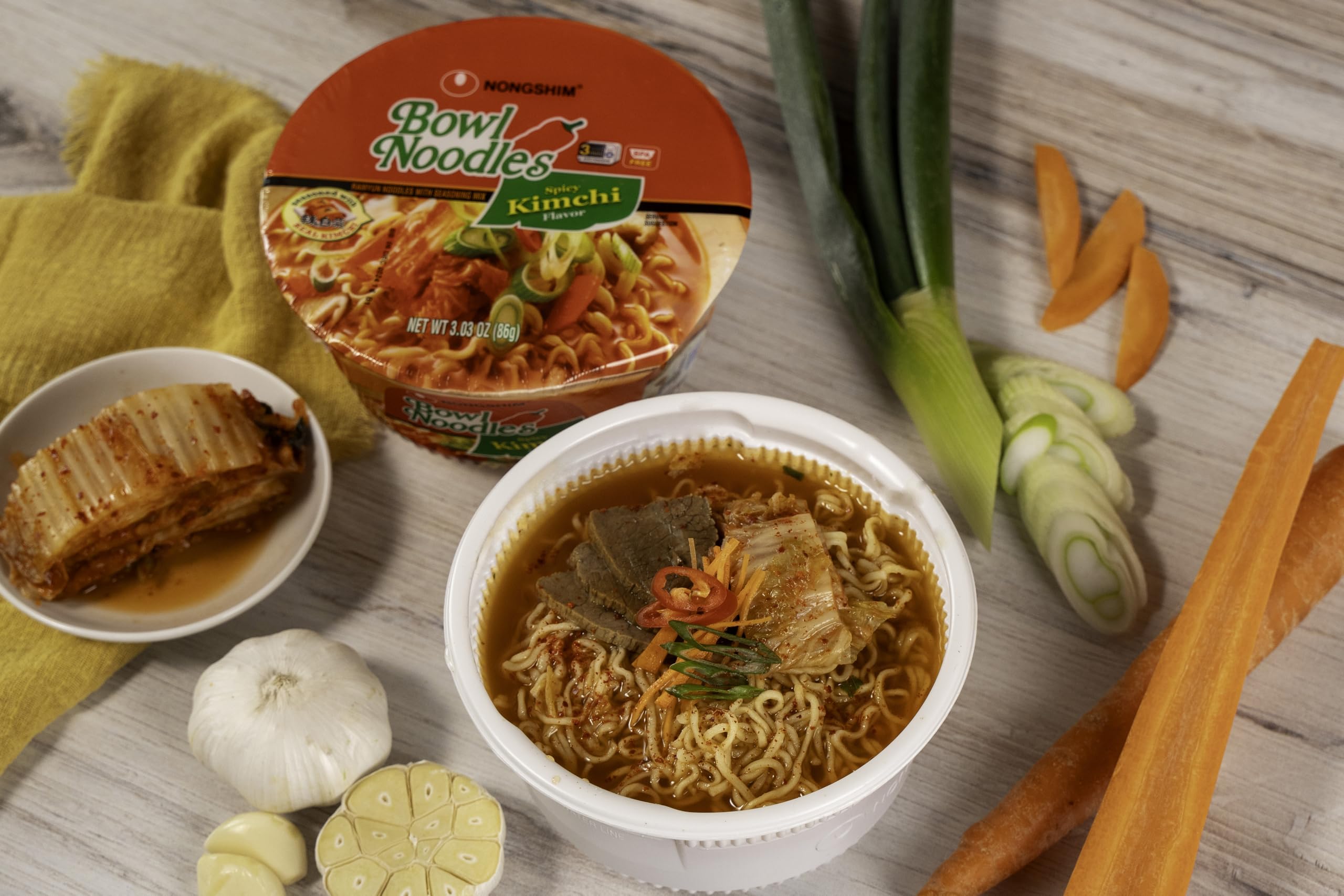 Nongshim Kimchi Bowl steaming broth with rich kimchi aroma