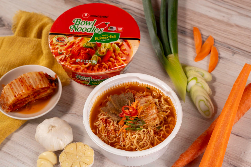 Nongshim Kimchi Bowl steaming broth with rich kimchi aroma