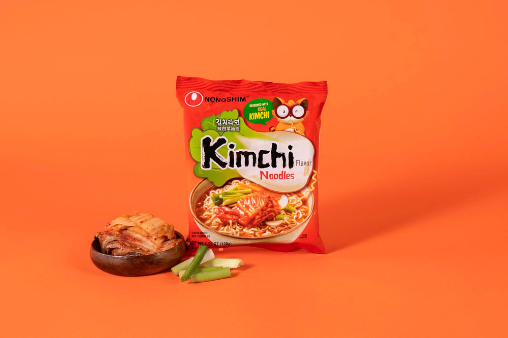Nongshim Kimchi Ramen bowl-serve portrays ready-to-enjoy meal