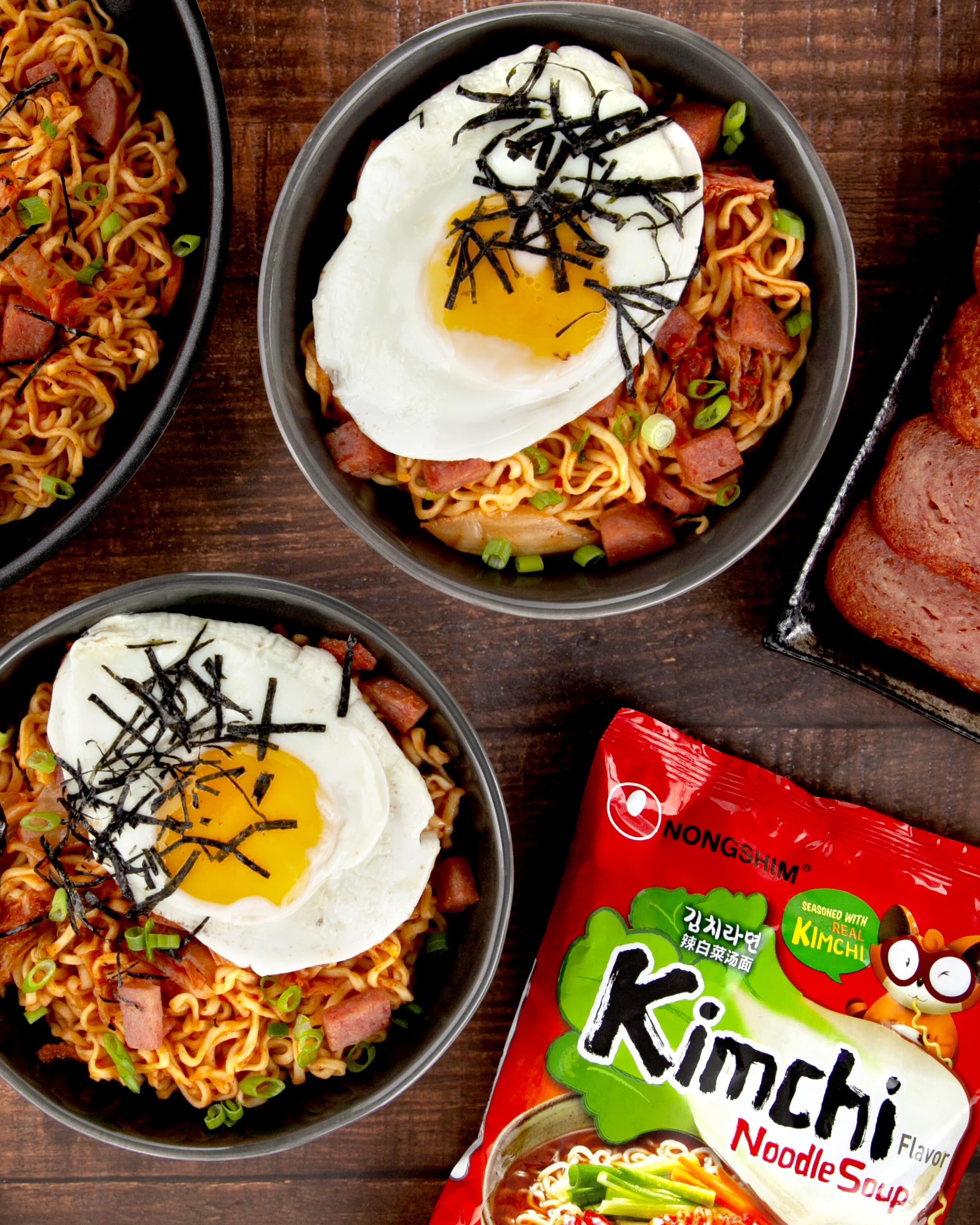 Nongshim Kimchi Ramen noodles close-up highlights elastic texture ideal for slurping