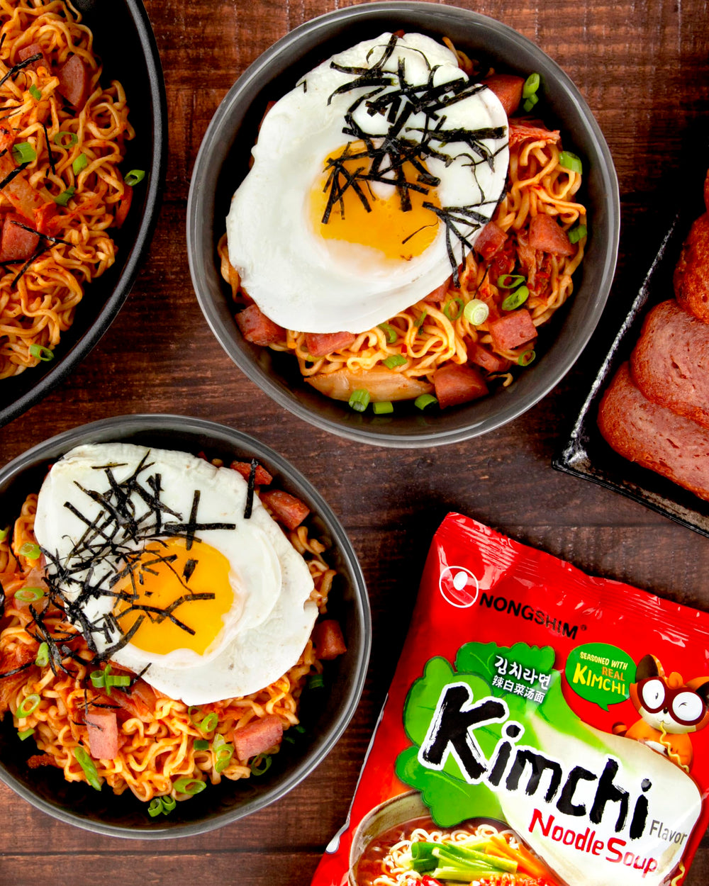 Nongshim Kimchi Ramen noodles close-up highlights elastic texture ideal for slurping