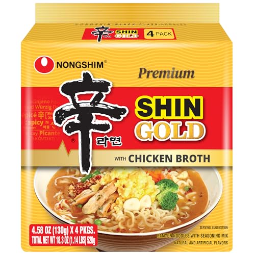 Nongshim Shin Gold vegetable flakes add texture and color to instant ramen.