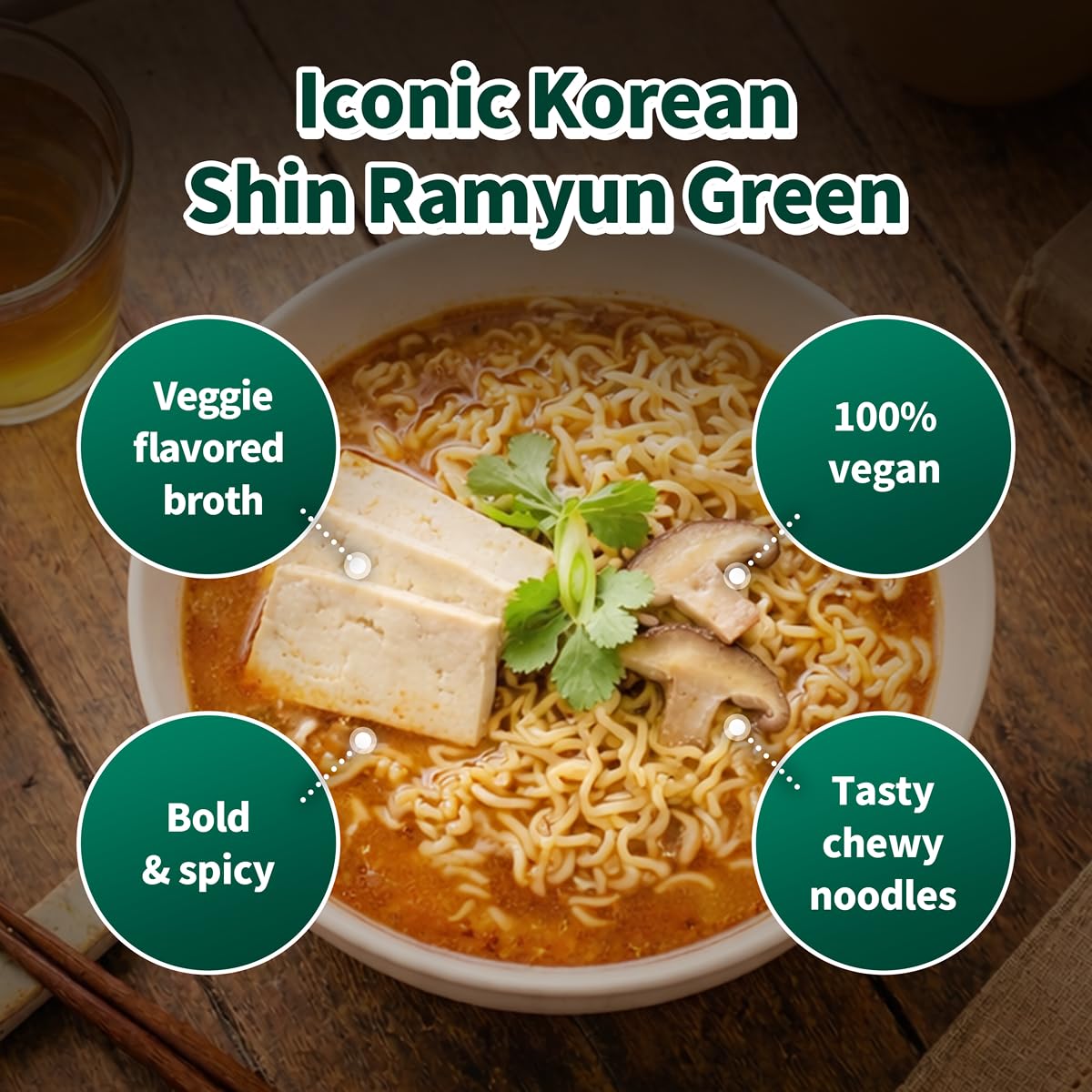 Shin Green Ramyun 4-pack packaging on a kitchen counter