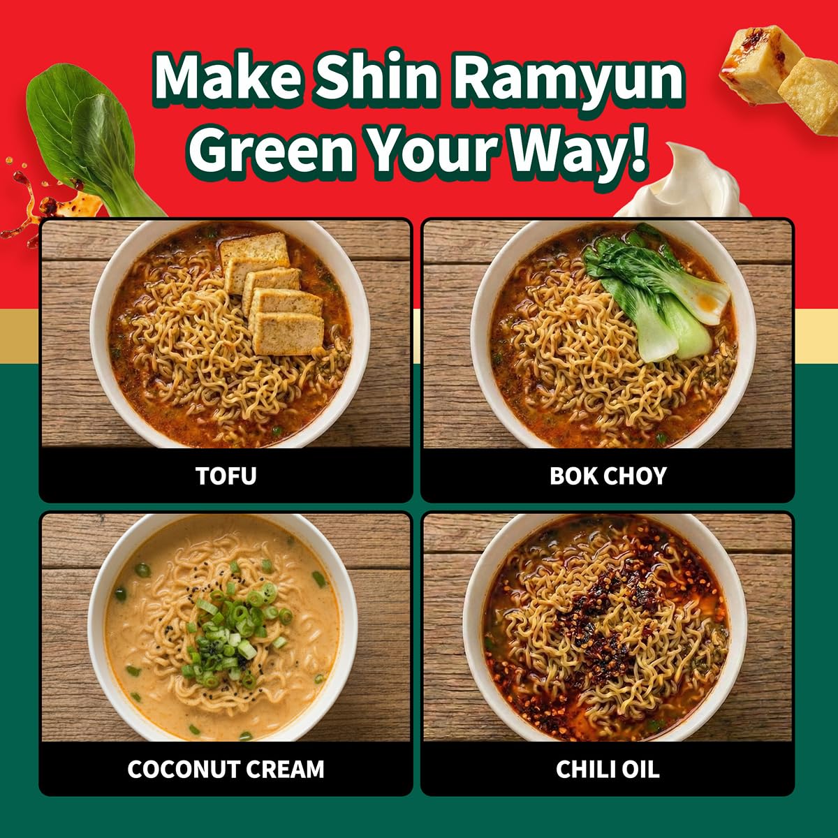 Spicy Shin Green Ramyun broth in a ready-to-serve bowl
