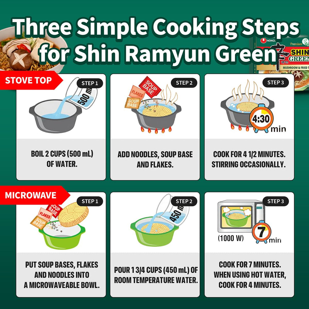 Stovetop simmer of Shin Green Ramyun producing rich broth