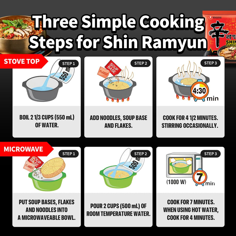 Nongshim Shin Ramyun microwavable pack—convenient heat-and-go ramen for busy evenings.