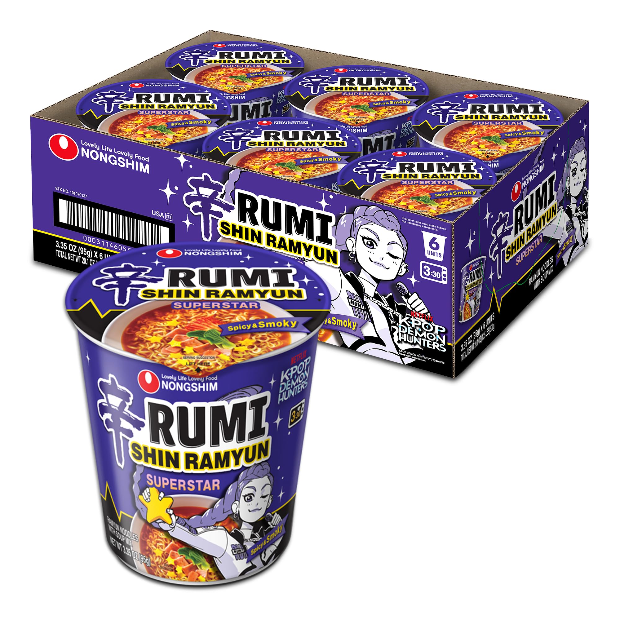 Nongshim Shin Ramyun Superstar spicy-smoky broth close-up for bold, ready-to-eat lunch
