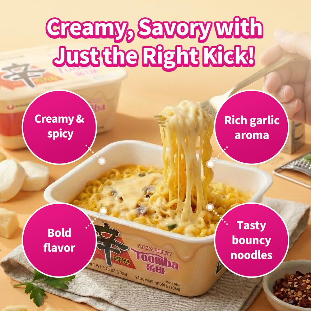Six-pack Nongshim Shin Ramyun Toomba noodles ready for sharing meals.