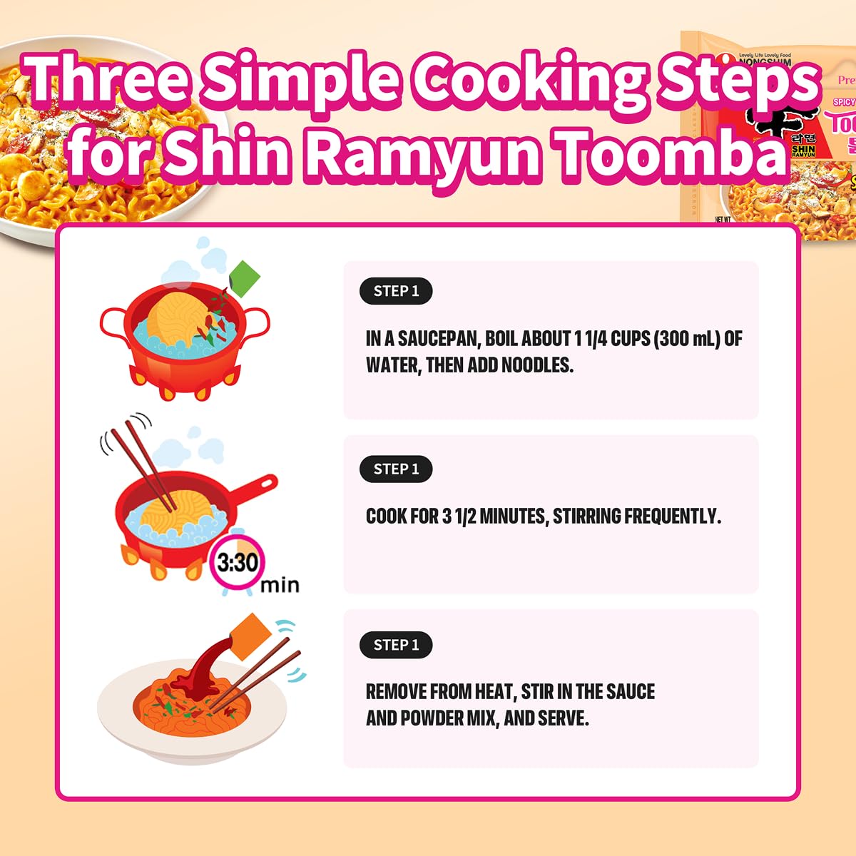 Stir-fry pan with Toomba noodles for a quick, cozy Korean-inspired meal.
