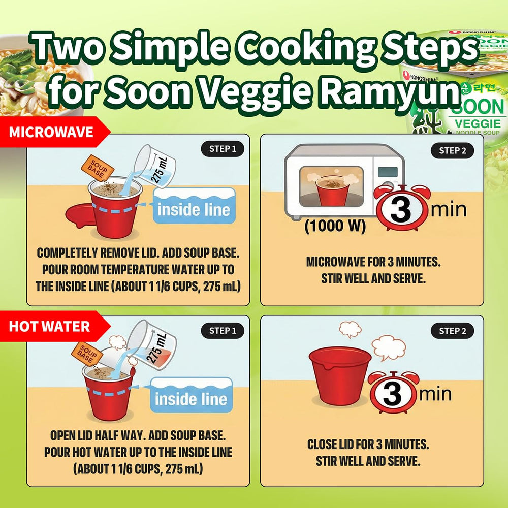 Nongshim Soon Cup Veggie microwave-friendly for faster meals.