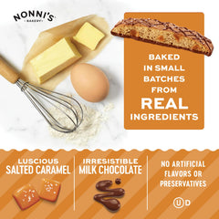Nonni's biscotti dipped in milk chocolate with sea salt for a sweet-salty bite.