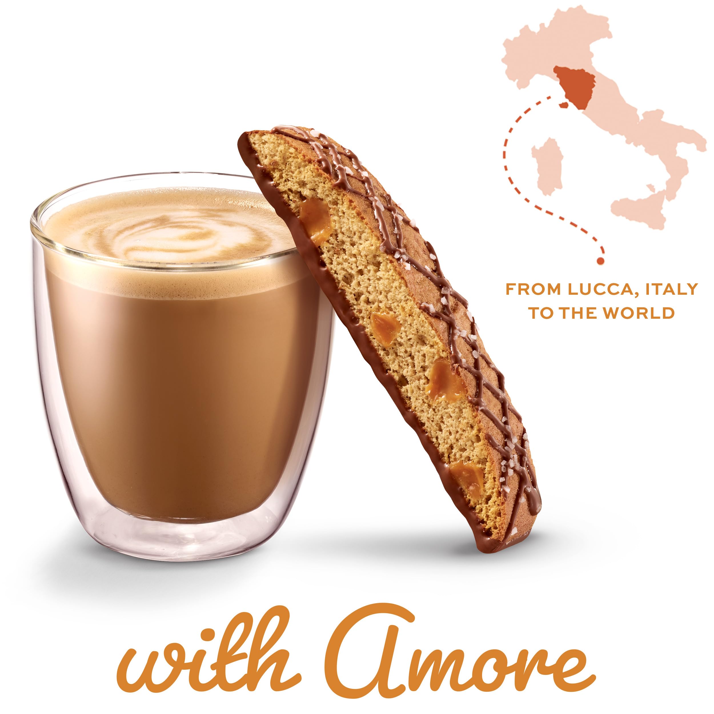 Nonni's biscotti dunk-ready with coffee for a gooey caramel melt.
