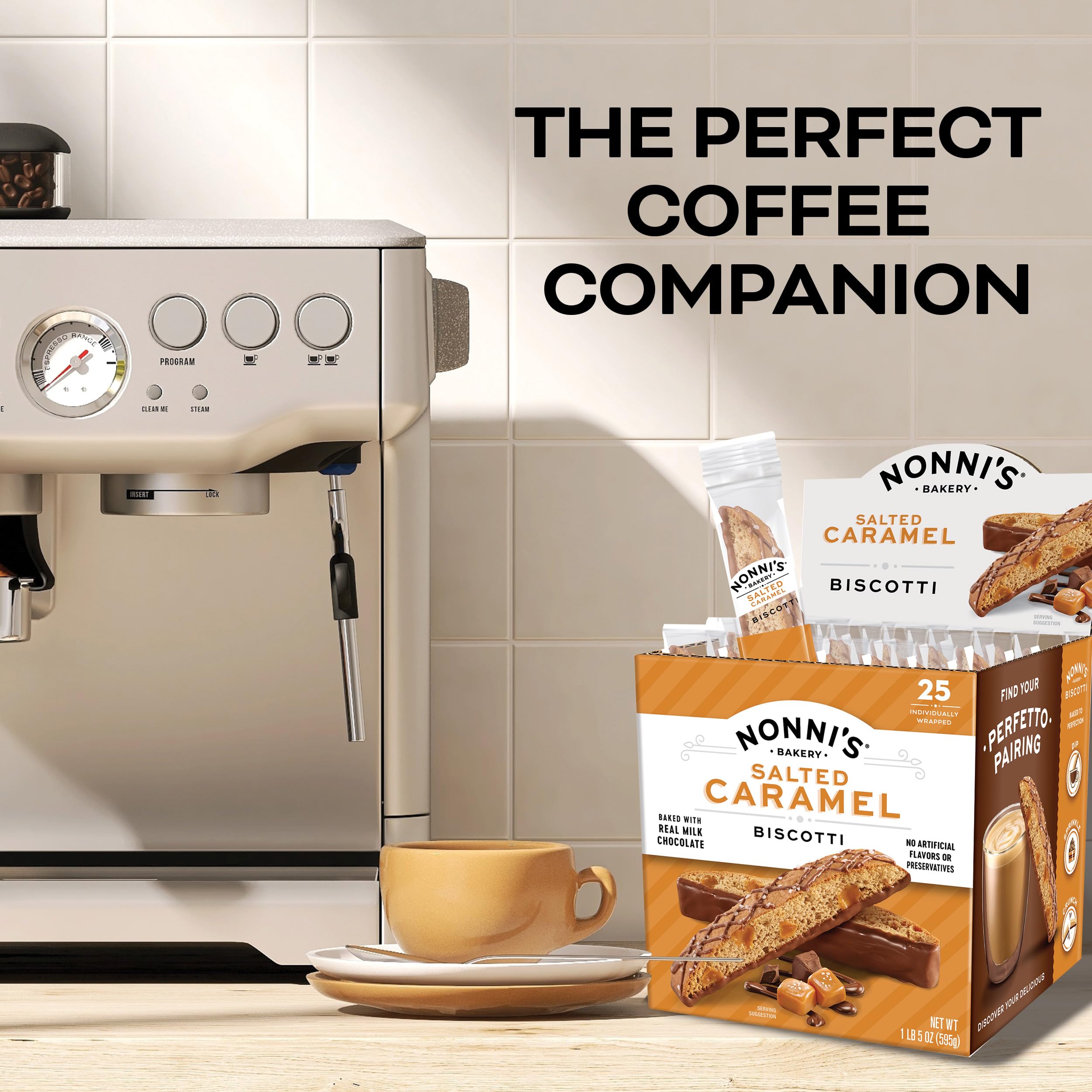 Nonni's almond caramel biscotti close-up highlighting real ingredients.