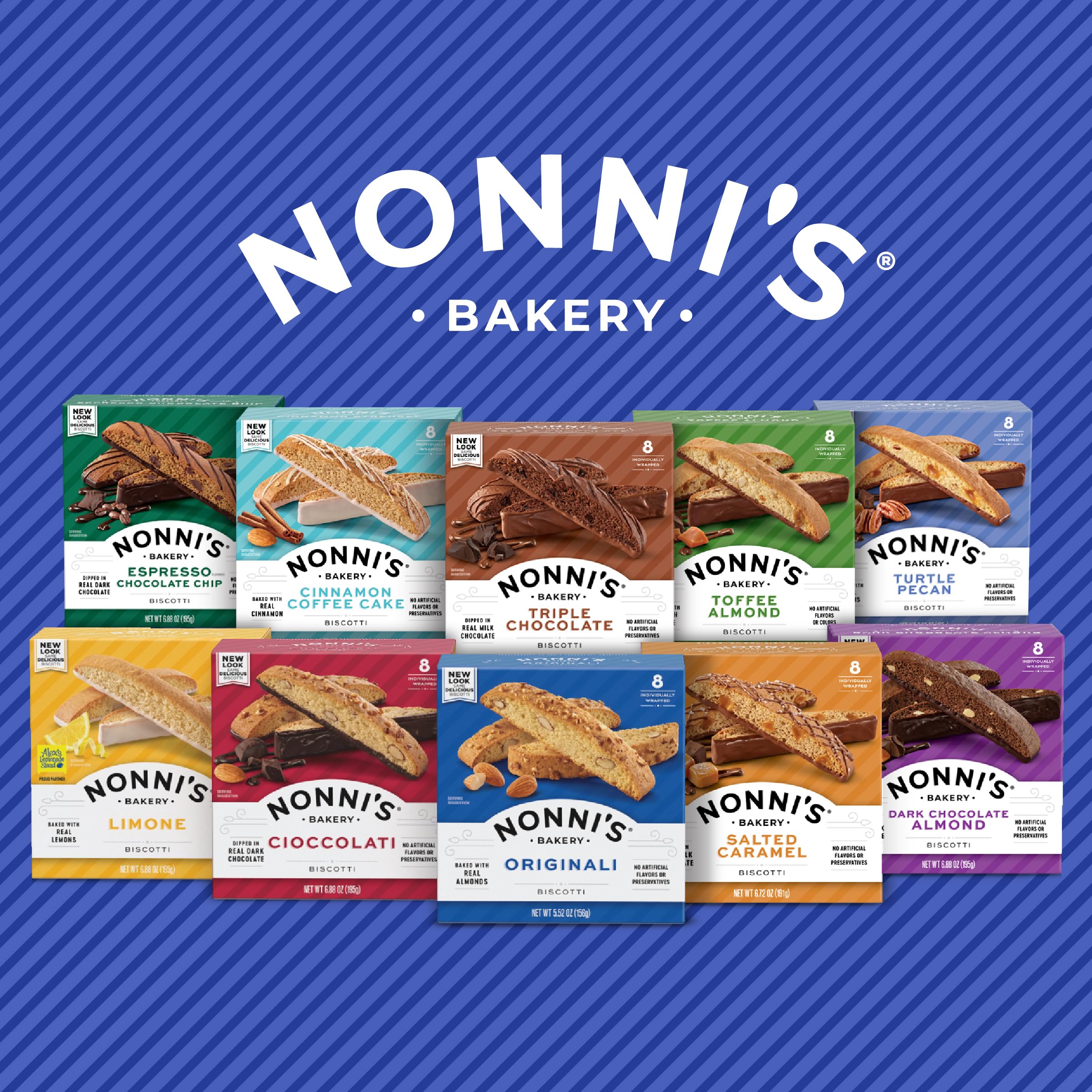 Nonni's espresso biscotti 6.88 oz packaging shown, ideal pantry staple.