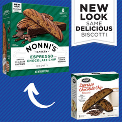 Nonni's espresso biscotti with almonds closeup highlighting premium ingredients and texture.