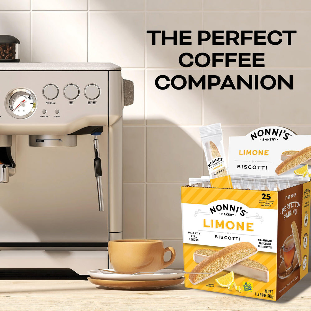 Nonni's Limone Biscotti 21.5 oz carton offers convenient sharing.