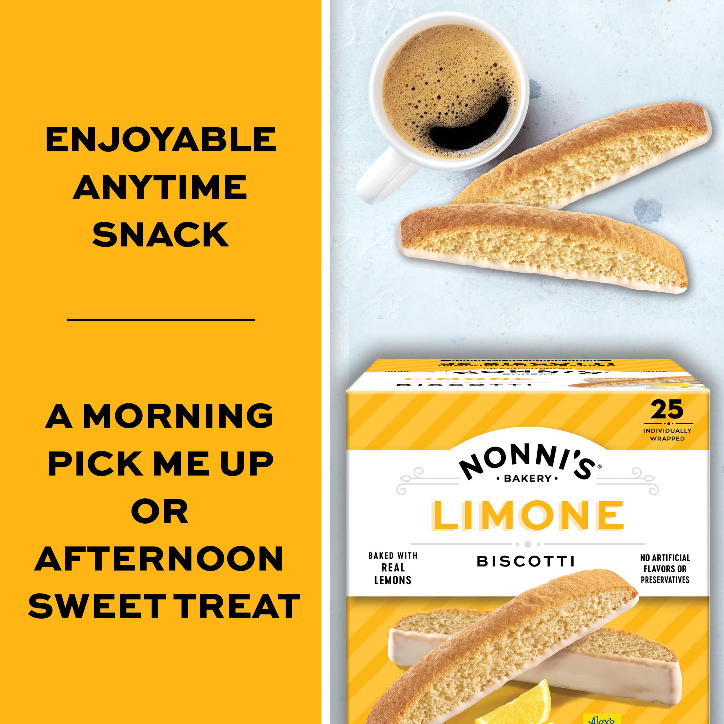 Nonni's Limone Biscotti with premium ingredients delivers a premium snack experience.