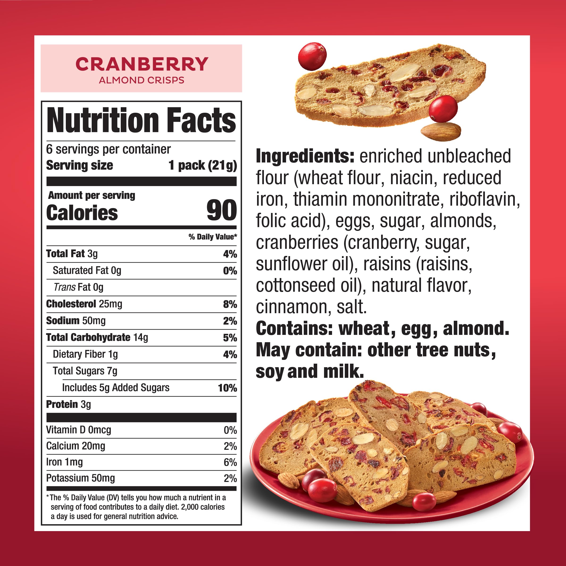 Nonni's Thin Addictives Cranberry Almond Thins ingredients close-up, great for mindful snacking