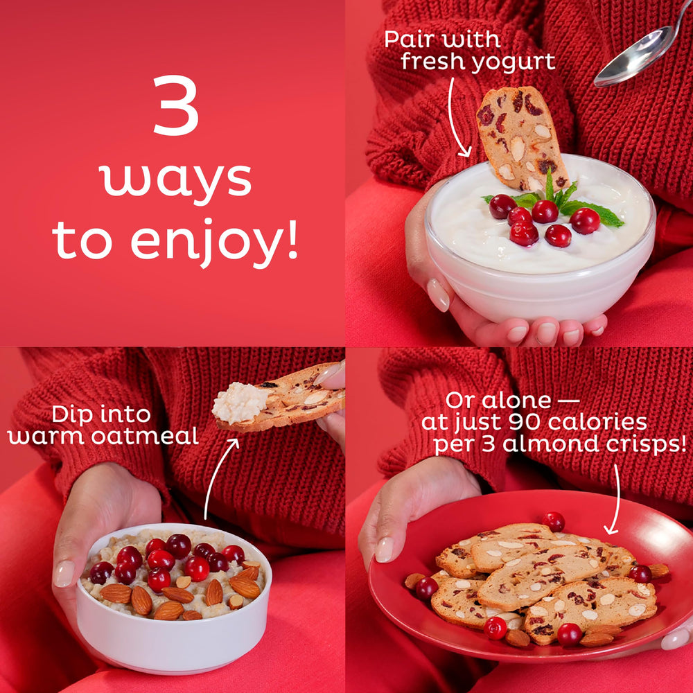 Nonni's Thin Addictives Cranberry Almond Thins serving plate, snack-ready and shareable