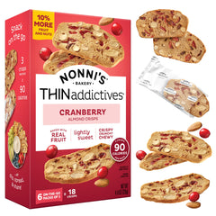 Nonni's THINaddictives Cranberry Almond Crisps close-up showing crunchy texture for a snack