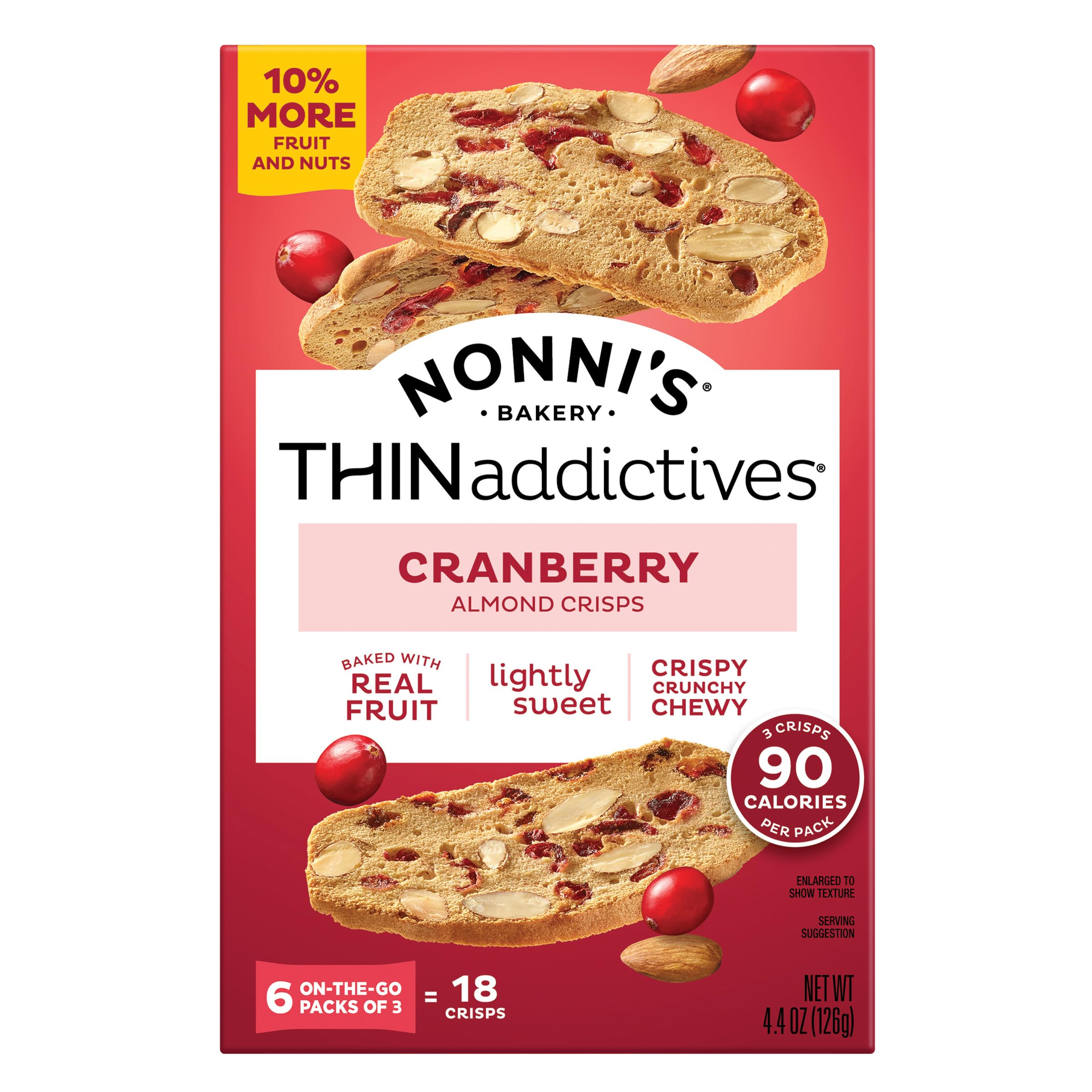 Six-pack box of Nonni's THINaddictives Cranberry Almond Crisps ready for sharing