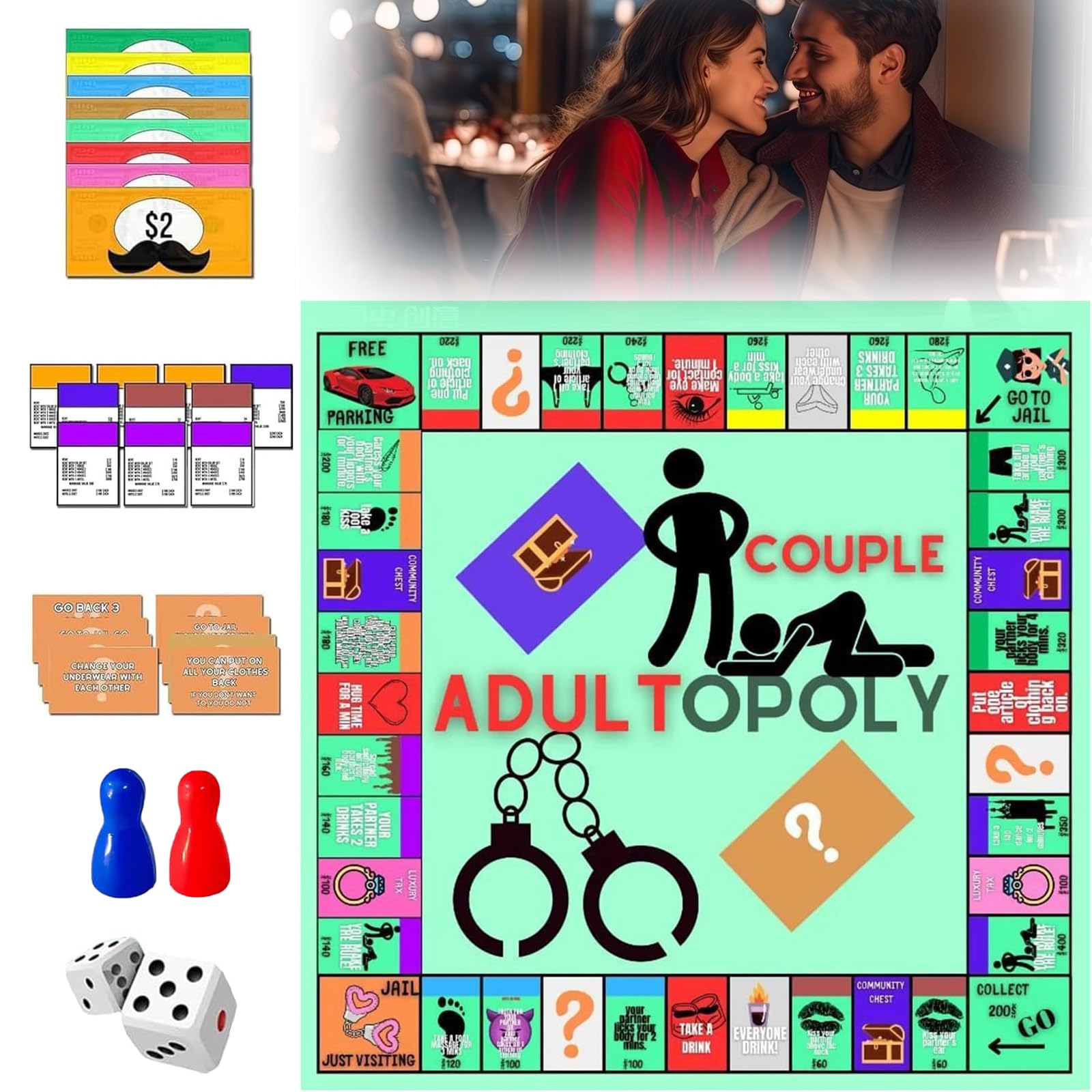 Nonshio adult couple board game dice in play for date-night strategy