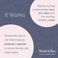 Aloe, allantoin, and bisabolol ingredients highlighted in Noodle & Boo formula.