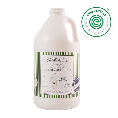 Noodle & Boo detergent cap close-up shows easy dosing for mess-prone babies.