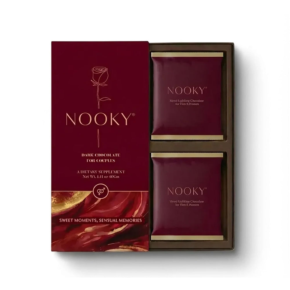 Nooky Couple Dark Chocolate Pack 40g showing two shareable squares.