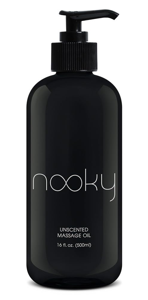 Nooky Unscented Massage Oil couple massage scene suggesting fragrance-free relaxation.