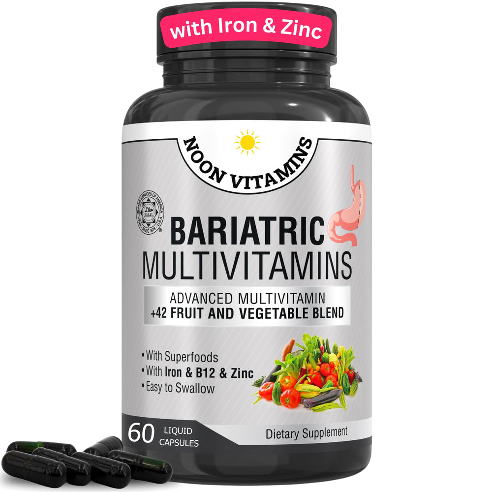 NOON VITAMINS bariatric multivitamin bottle shown for easy daily recovery and balanced nutrition.
