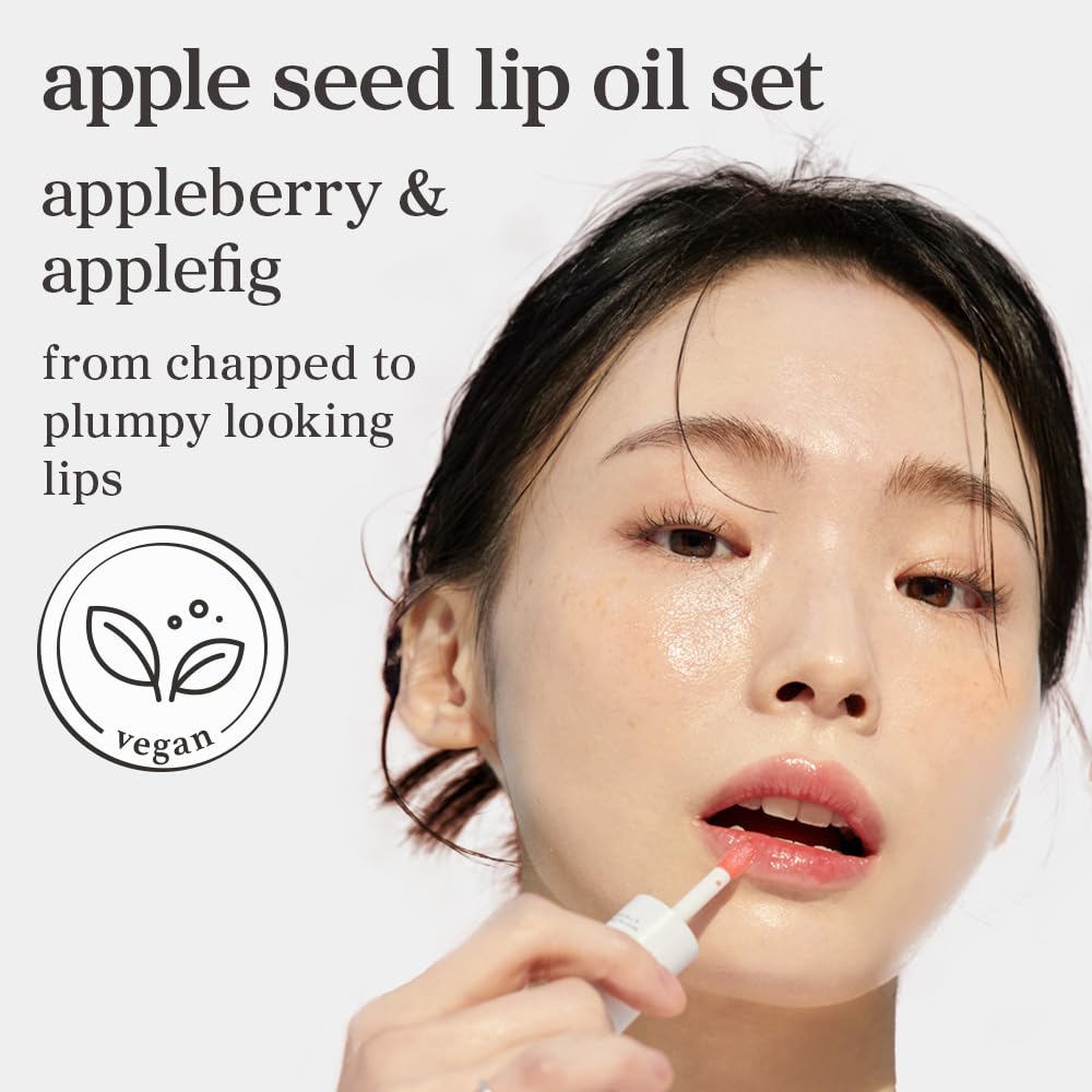 Nooni Applefig Lip Oil bottle delivers nourishing glow for moisturized lips.
