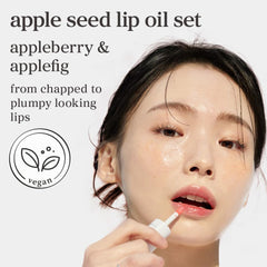 Nooni Applefig Lip Oil bottle delivers nourishing glow for moisturized lips.