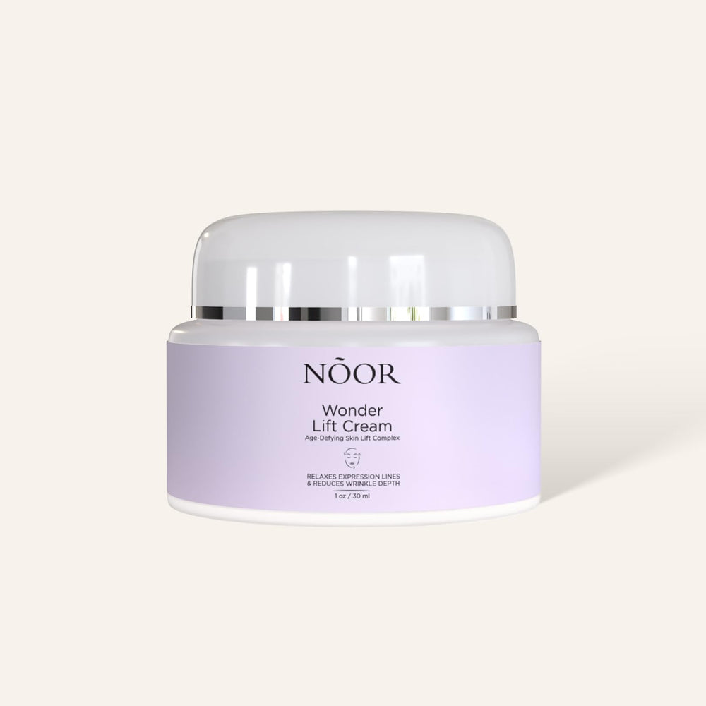 Noor Hair WonderLift cream bottle front showing anti-aging appeal for all skin types.