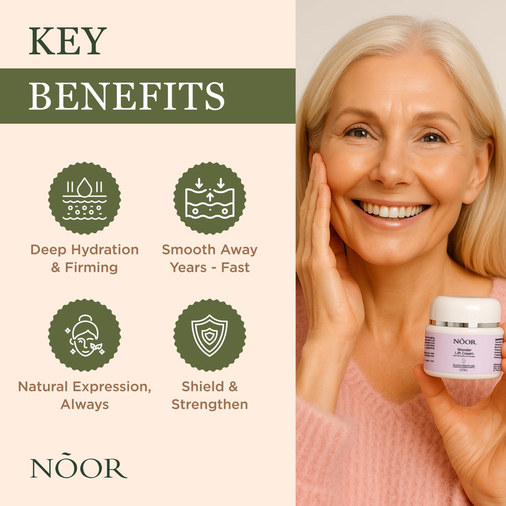 Noor Hair WonderLift cream bottle side view highlighting premium packaging for daily use.