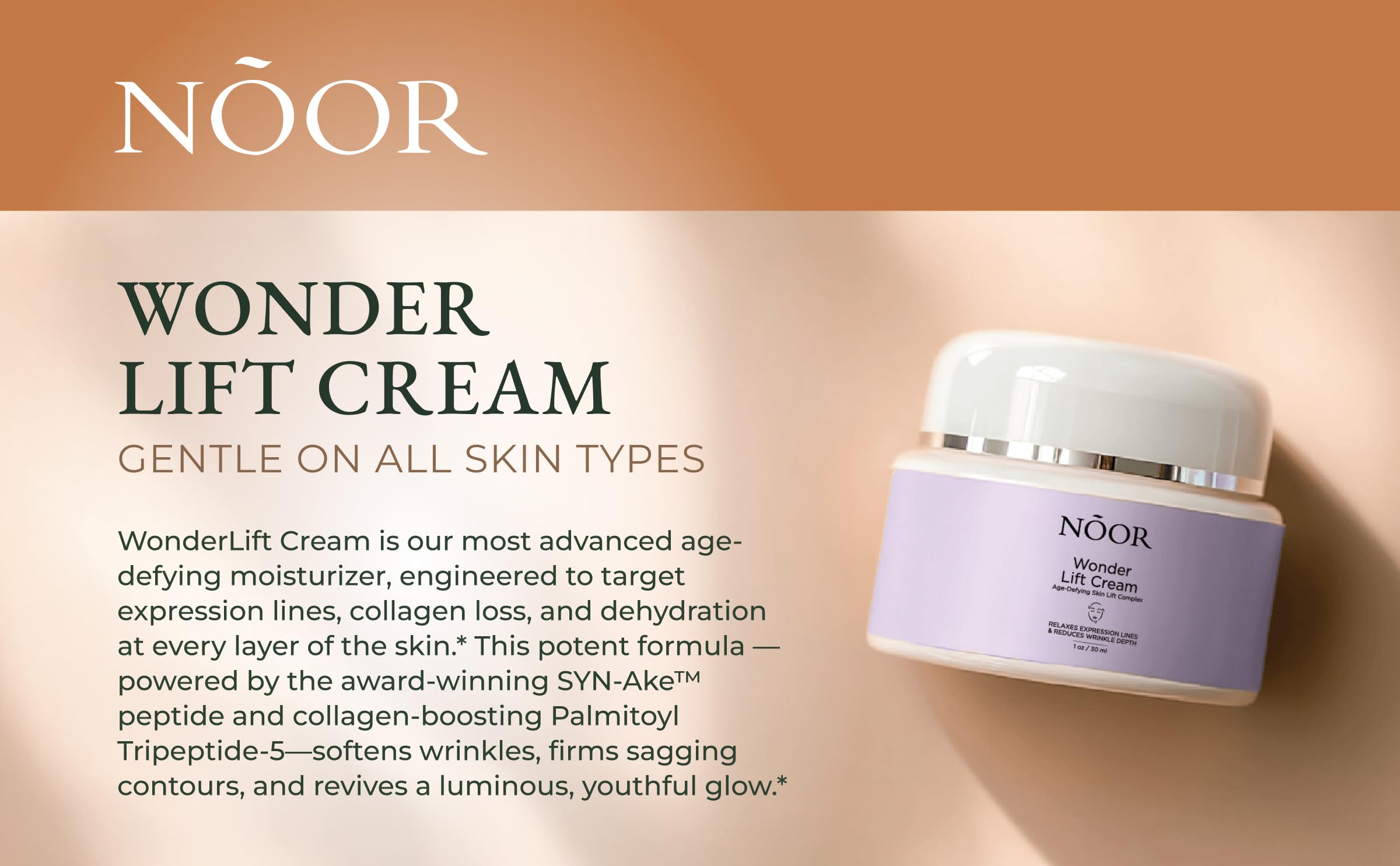 Noor Hair WonderLift ingredients close-up highlighting syn-ake and vitamins.