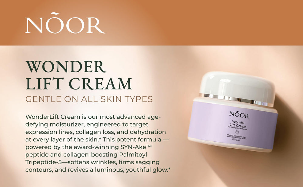 Noor Hair WonderLift ingredients close-up highlighting syn-ake and vitamins.