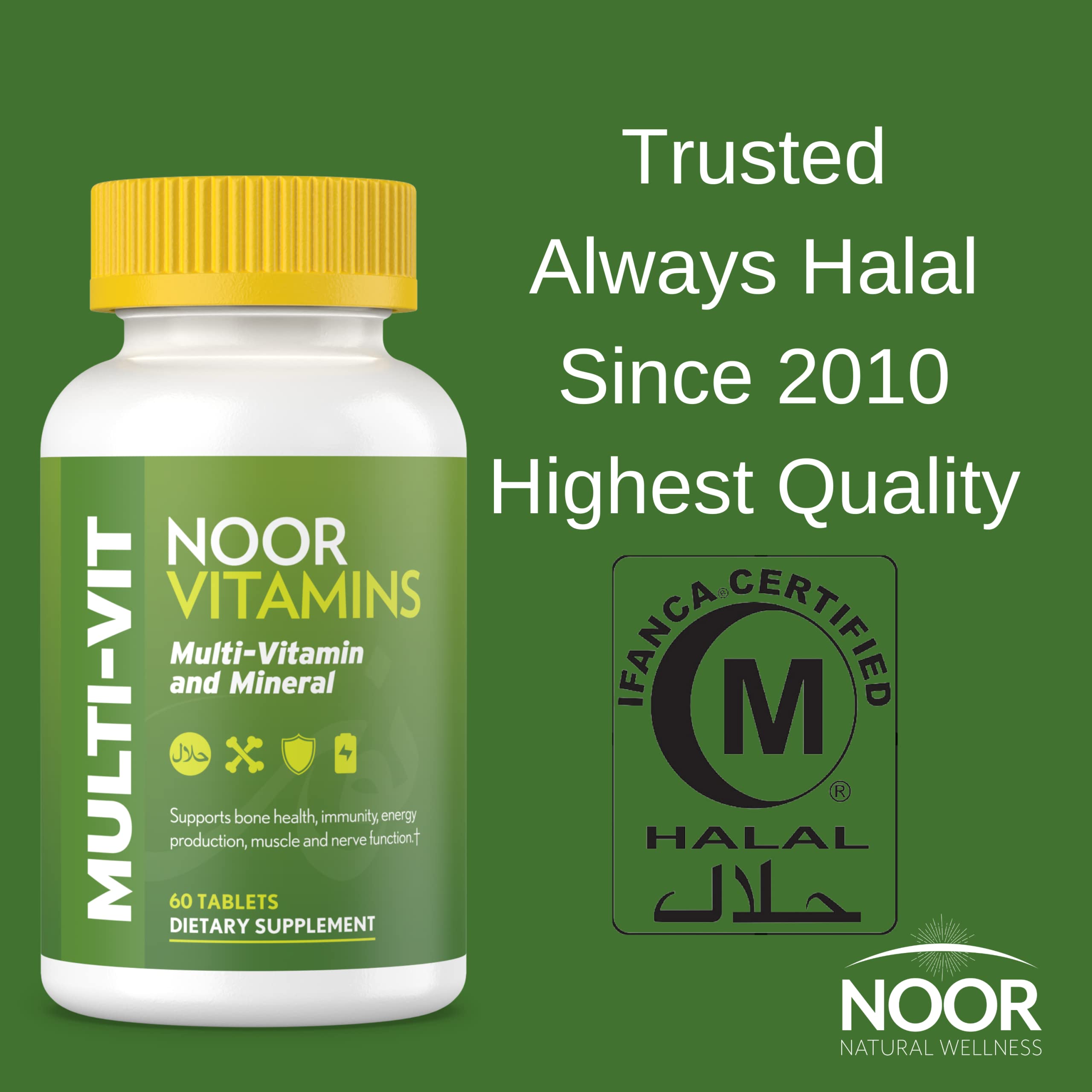 Noor Vitamins immune-support ingredients label features zinc, vitamins A and C