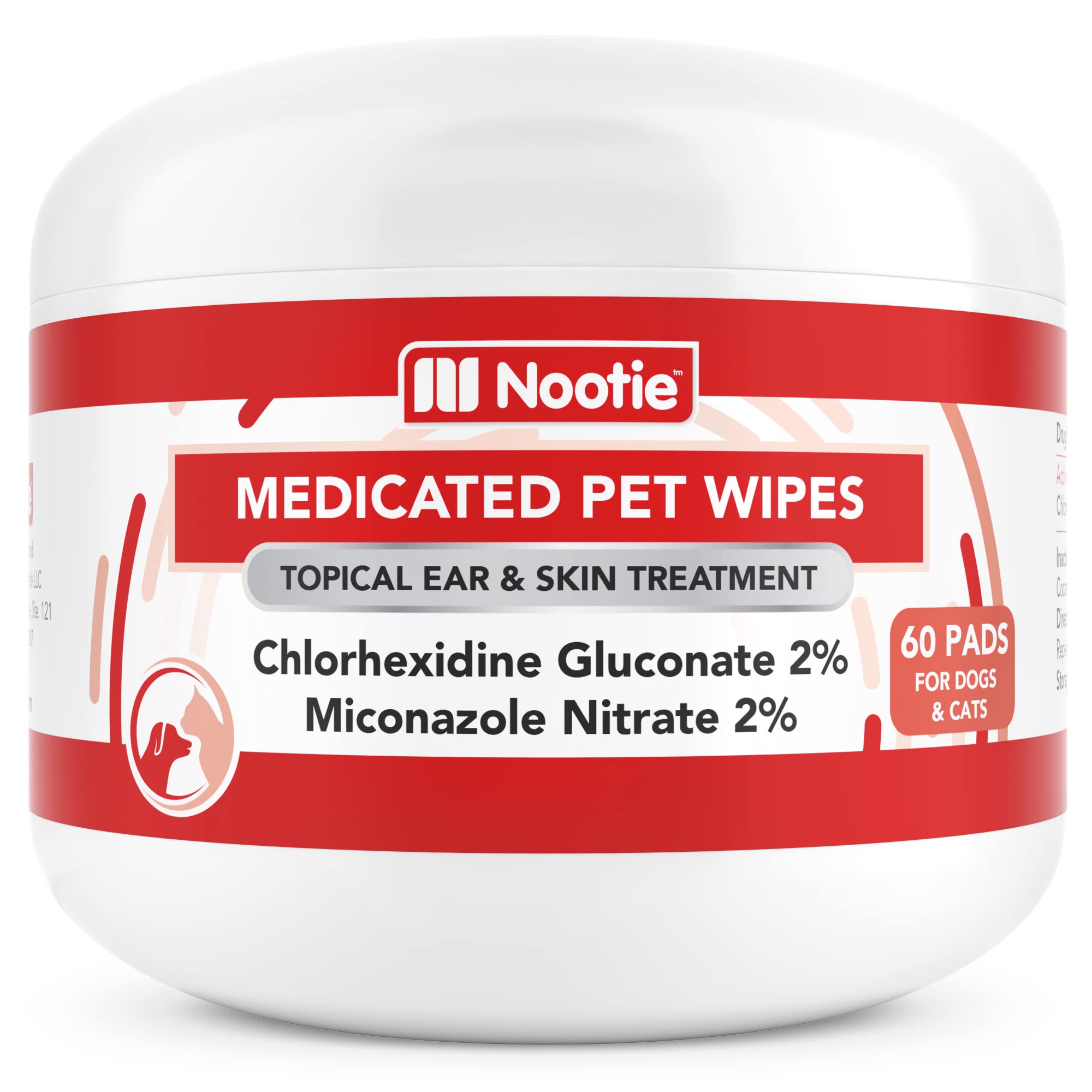 Nootie medicated dog wipes packaging for easy at-home care.