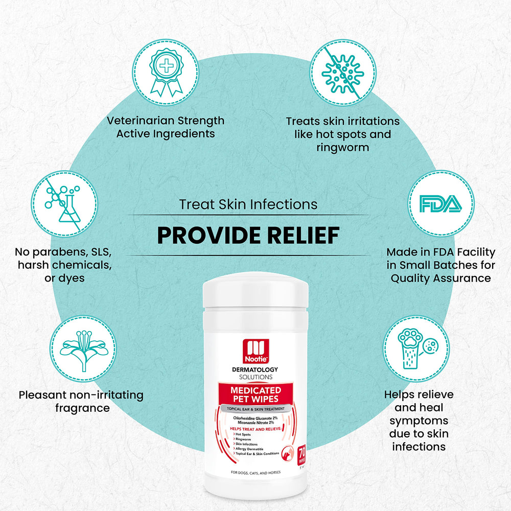 Nootie medicated wipes on cat application area for gentle cleansing.