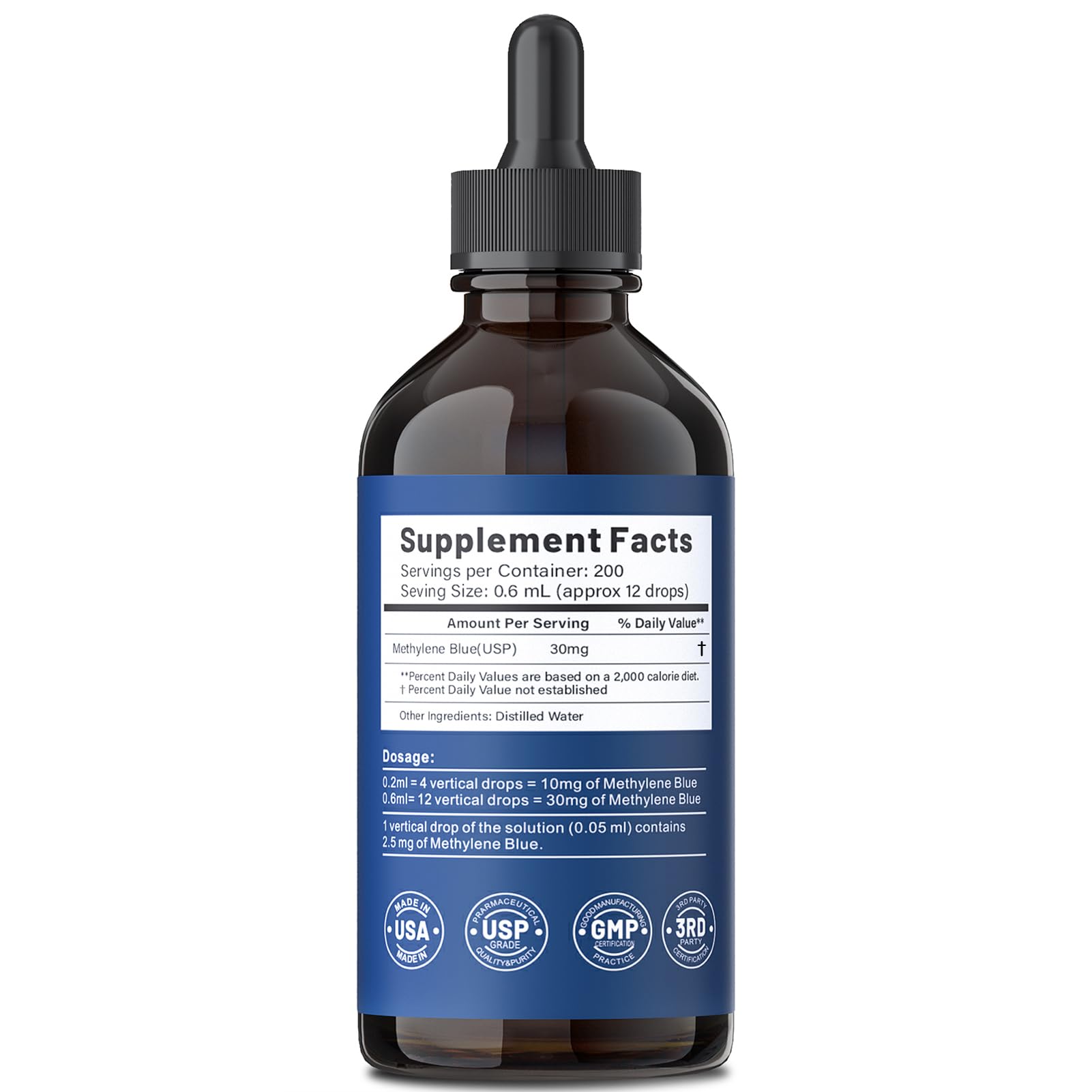 Nootlyn Methylene Blue Drops premium glass bottle showcases safety and quality.