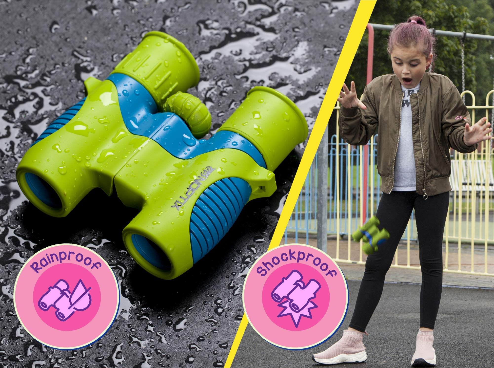 Noptix kids binoculars with soft rubber grip for comfortable handling.