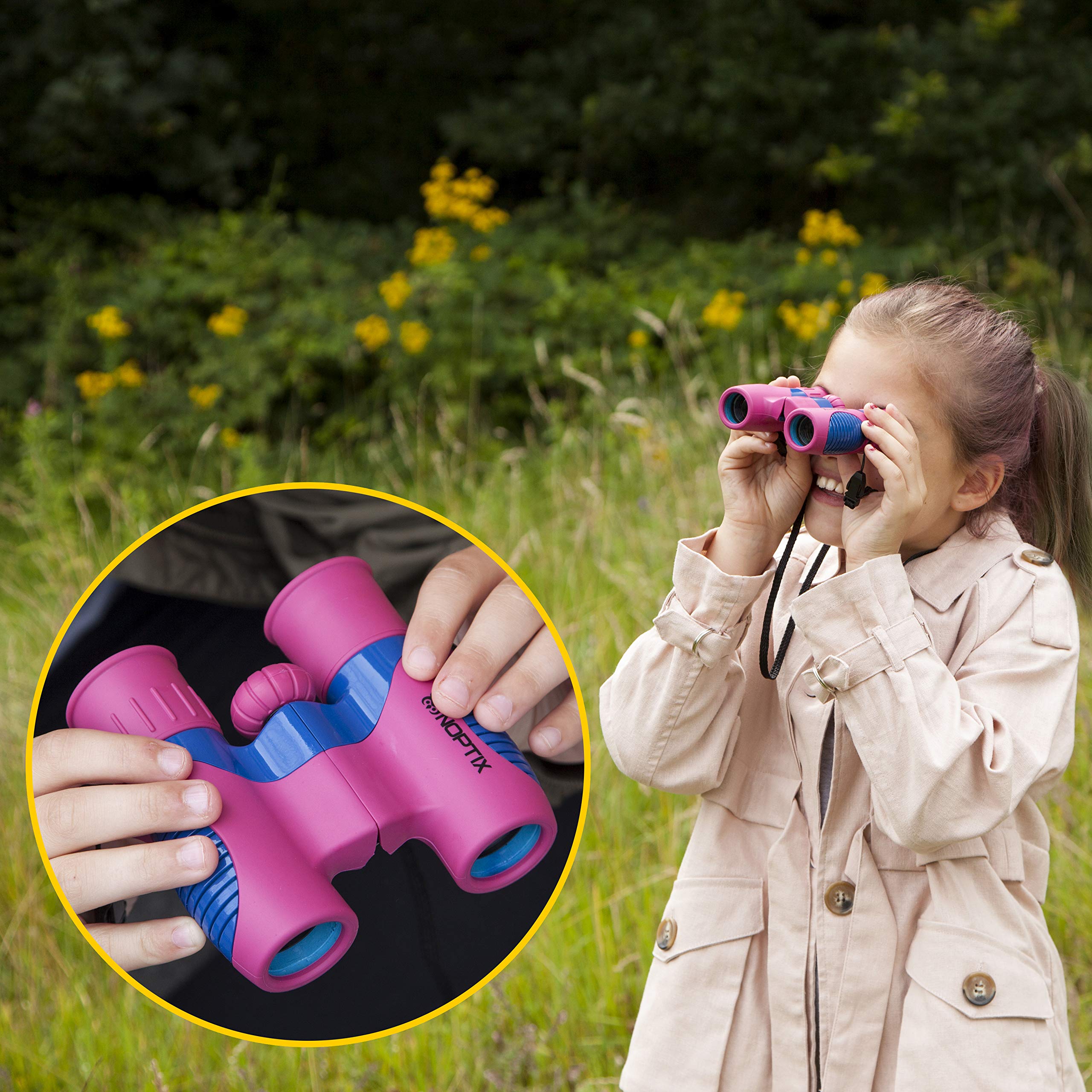 Noptix kids binoculars in travel-ready packaging as a gift idea.
