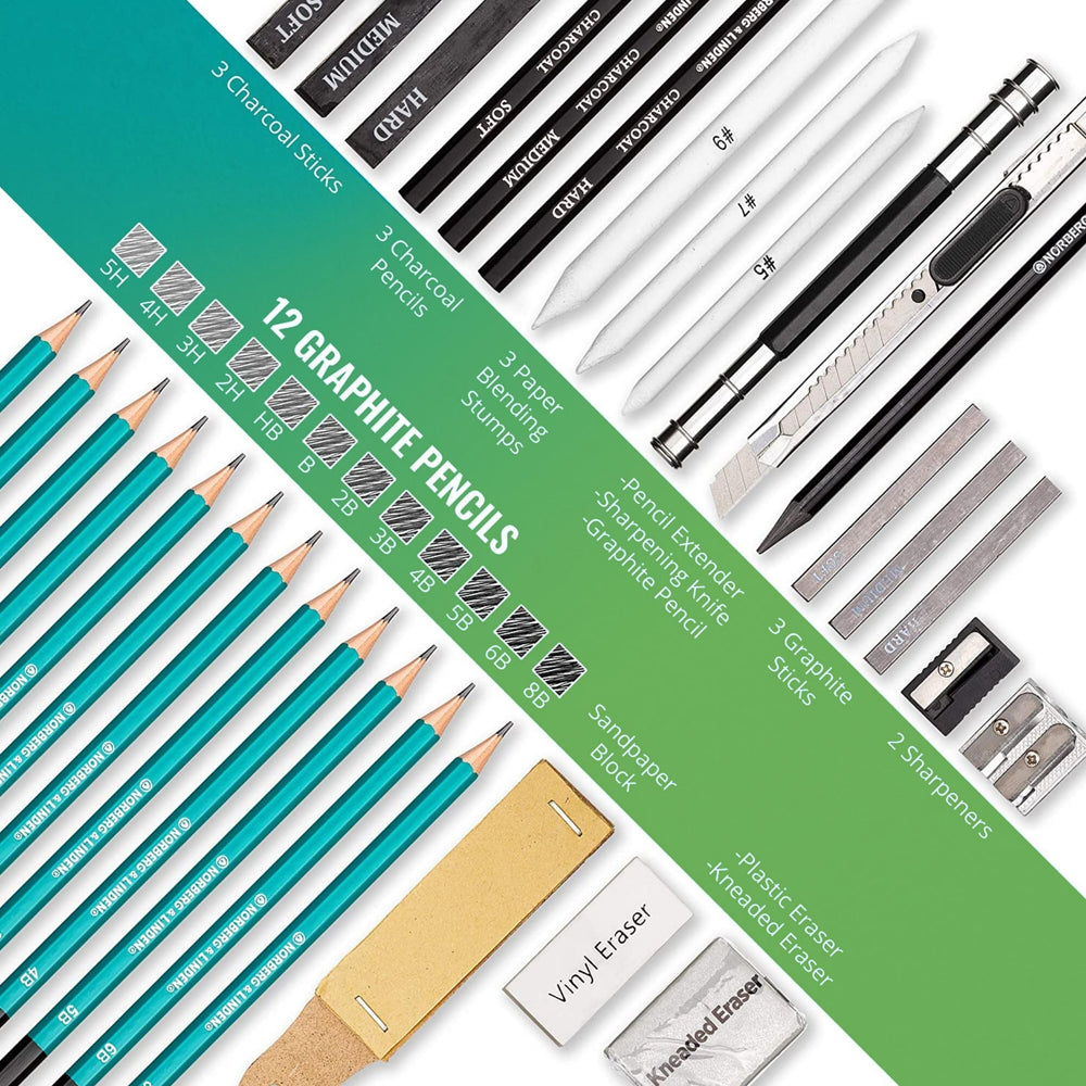 Norberg & Linden XL drawing set graphite pencils provide precise lines and nuanced shading