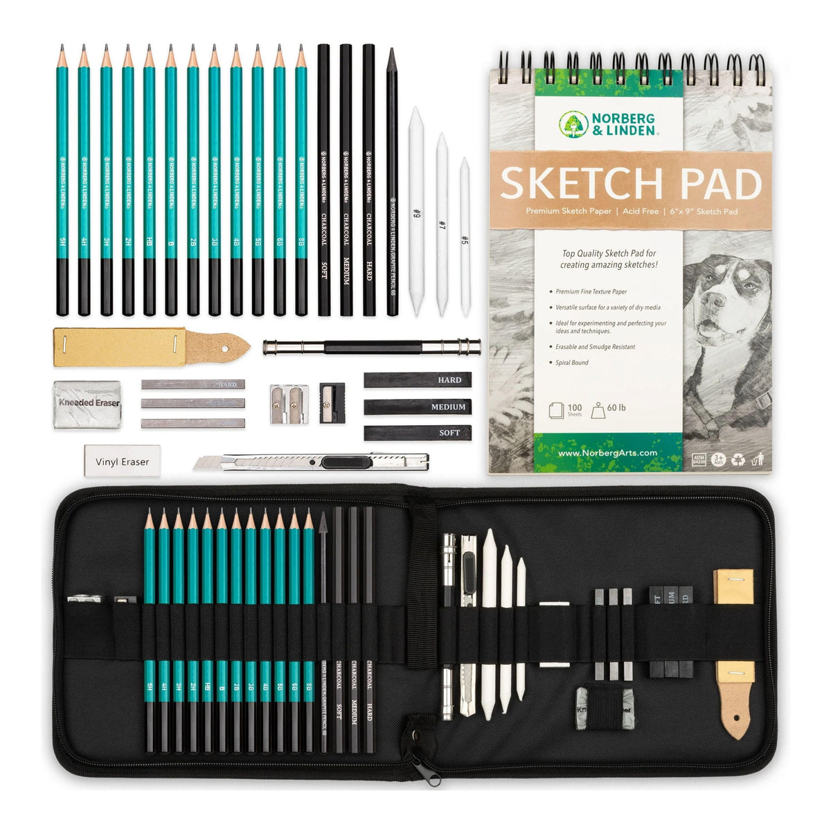 Norberg & Linden XL drawing set with sketch pad for practice and composition